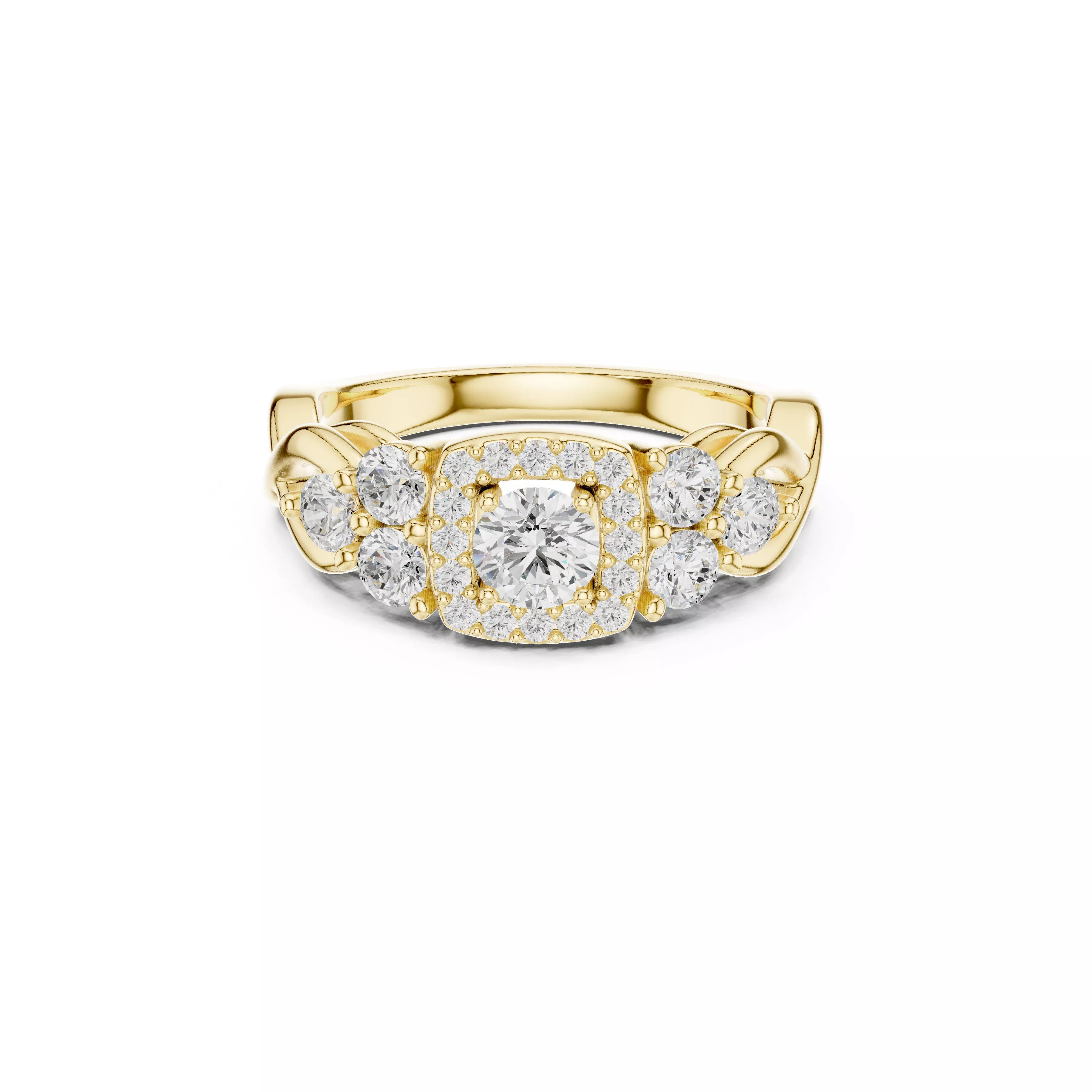 Cushion Halo Diamond Cluster Engagement Ring CAD 3D print model