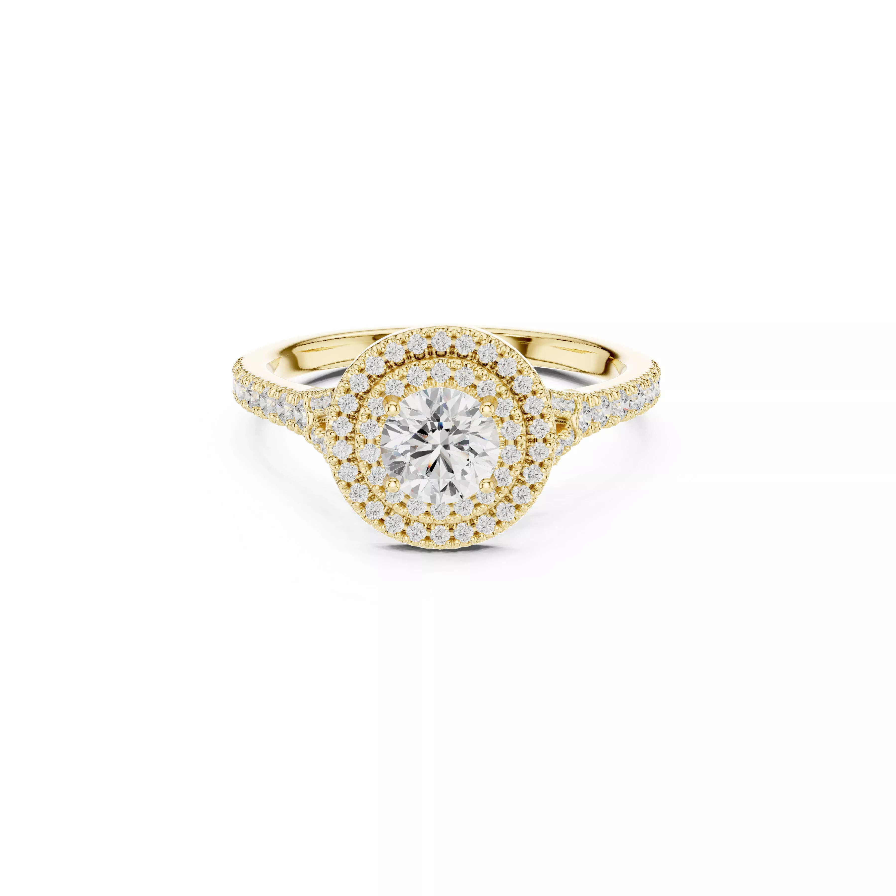 Double Halo Diamond Engagement Ring CAD 3D print model