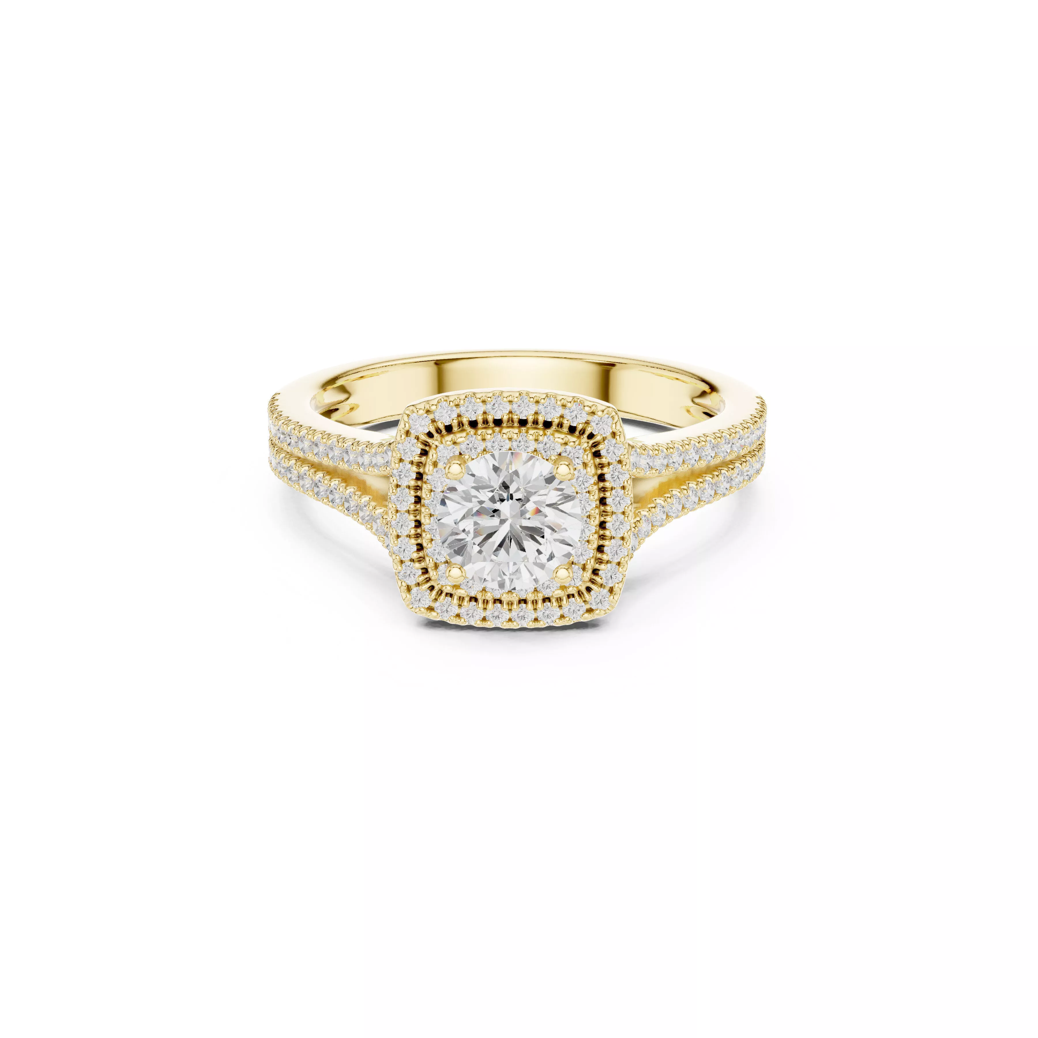 Split Shank Cushion Halo Diamond Engagement Ring CAD 3D print model