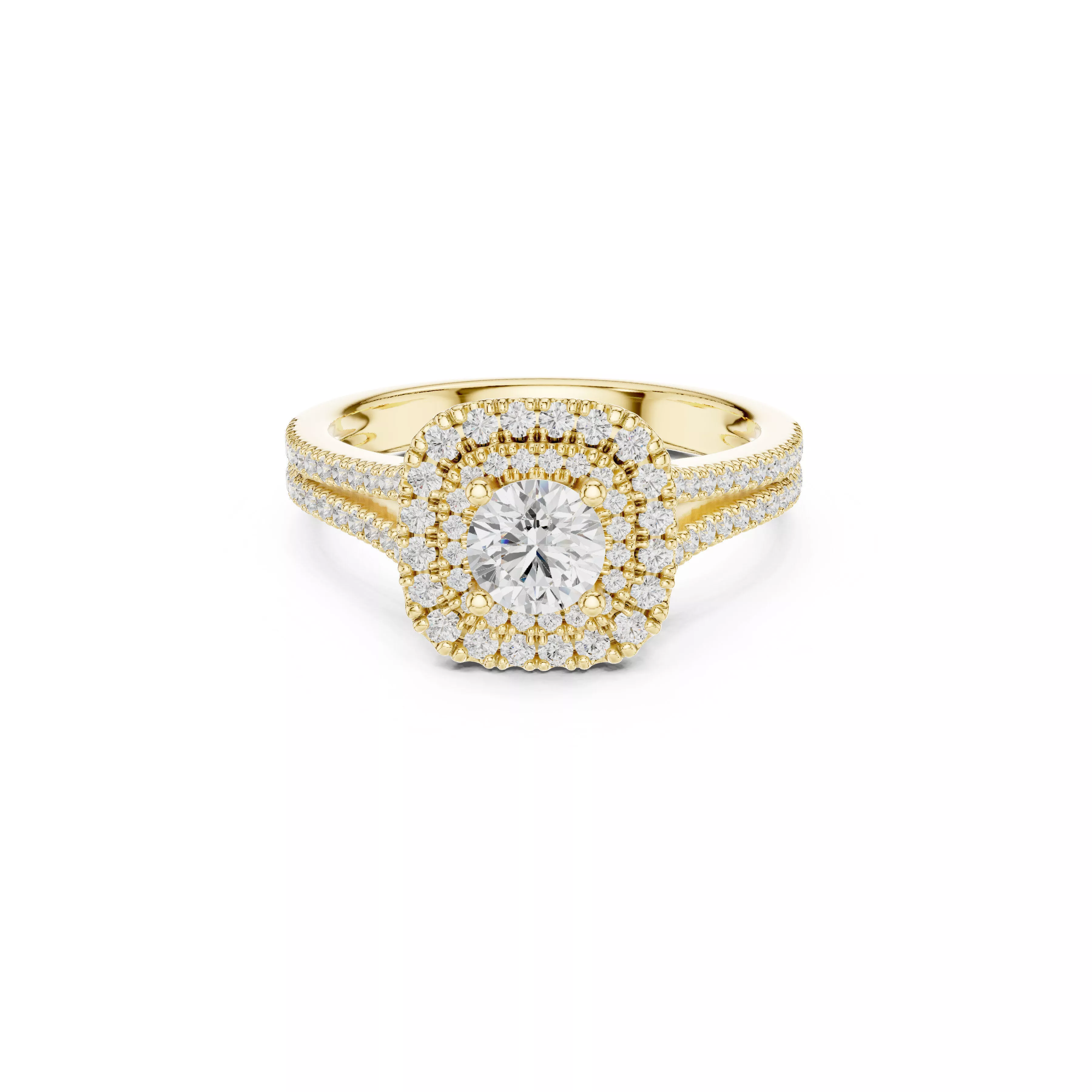 Double Halo Split Shank Diamond Engagement Ring CAD 3D print model