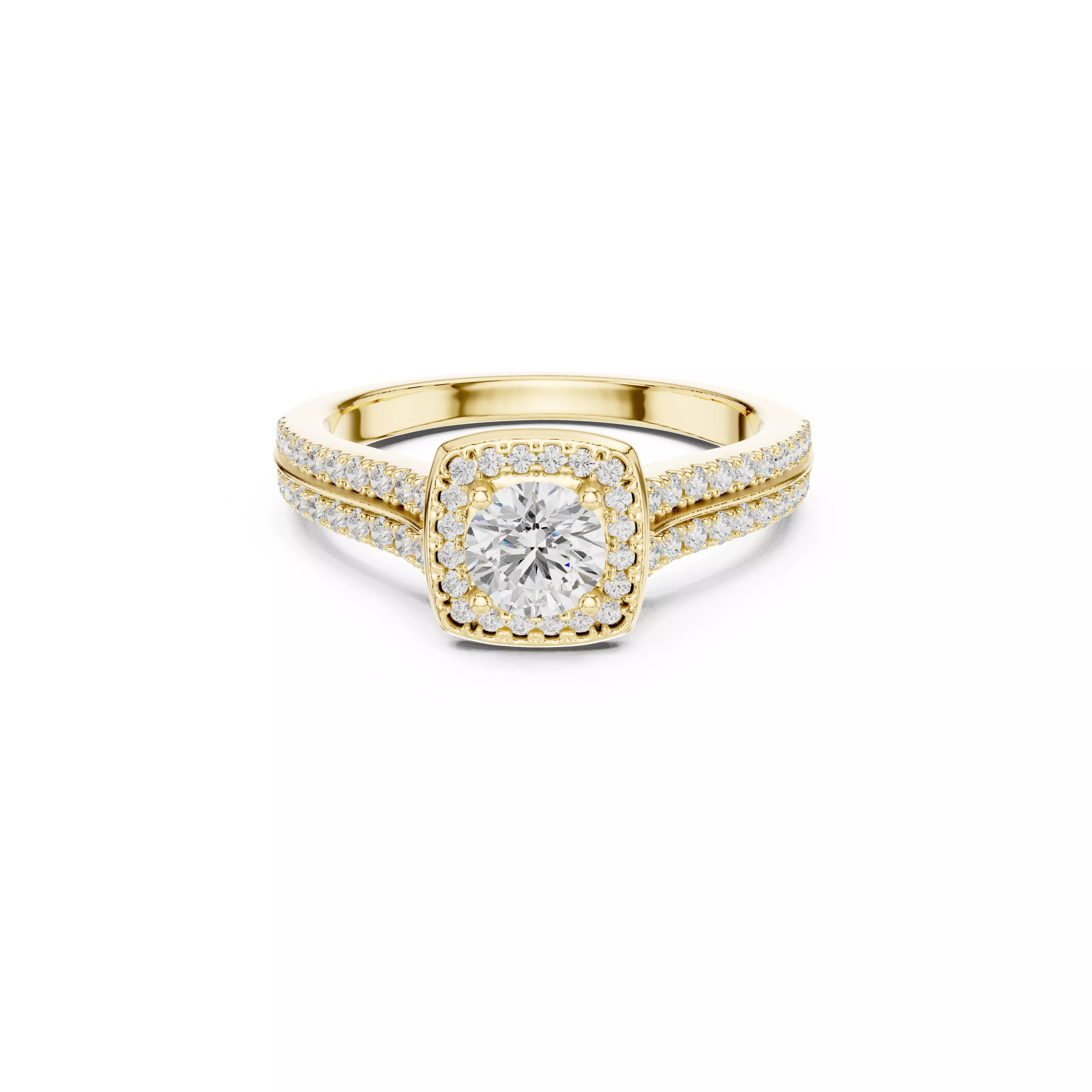 Split Shank Cushion Halo Diamond Engagement Ring CAD 3D print model