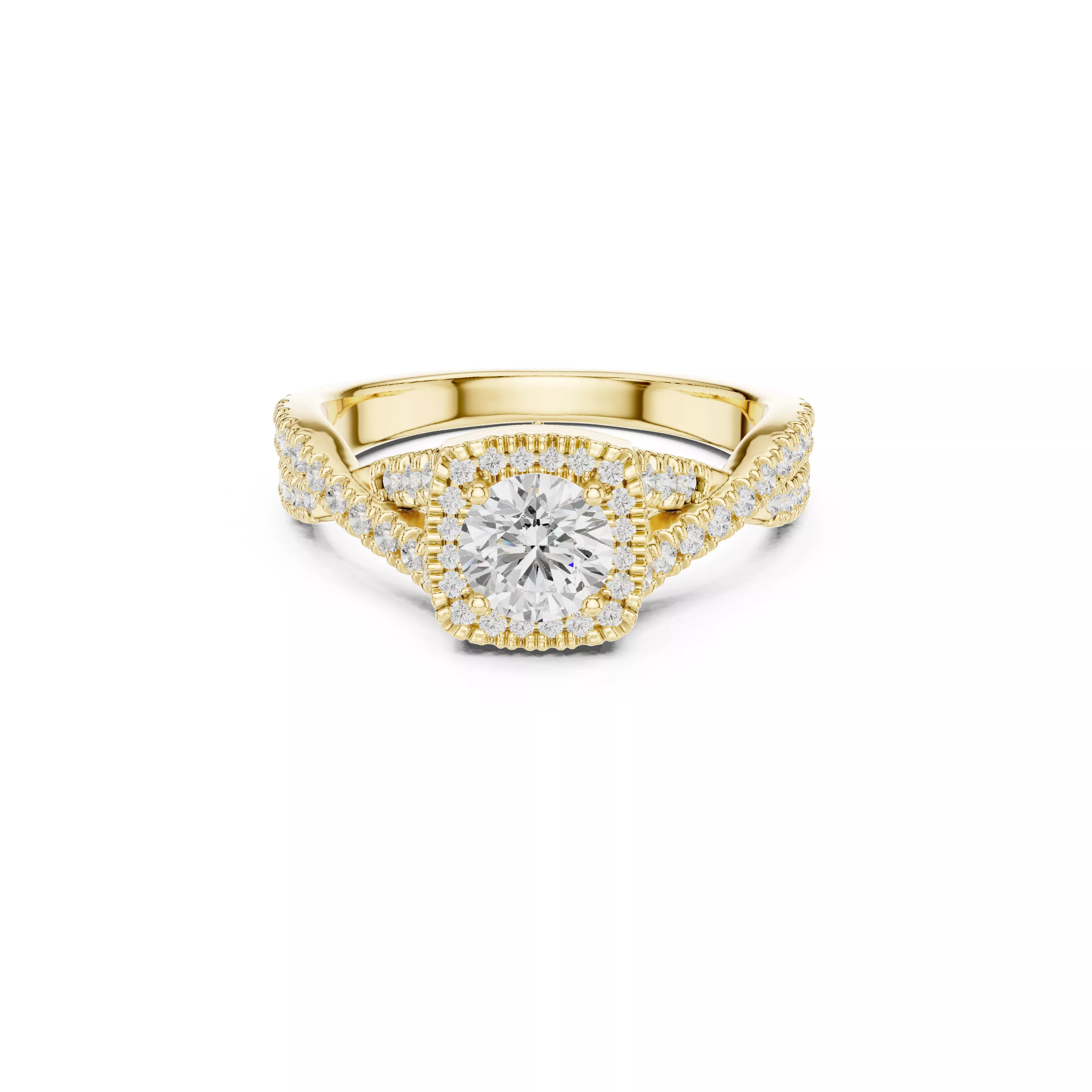 Split Shank Cushion Halo Diamond Engagement Ring CAD 3D print model