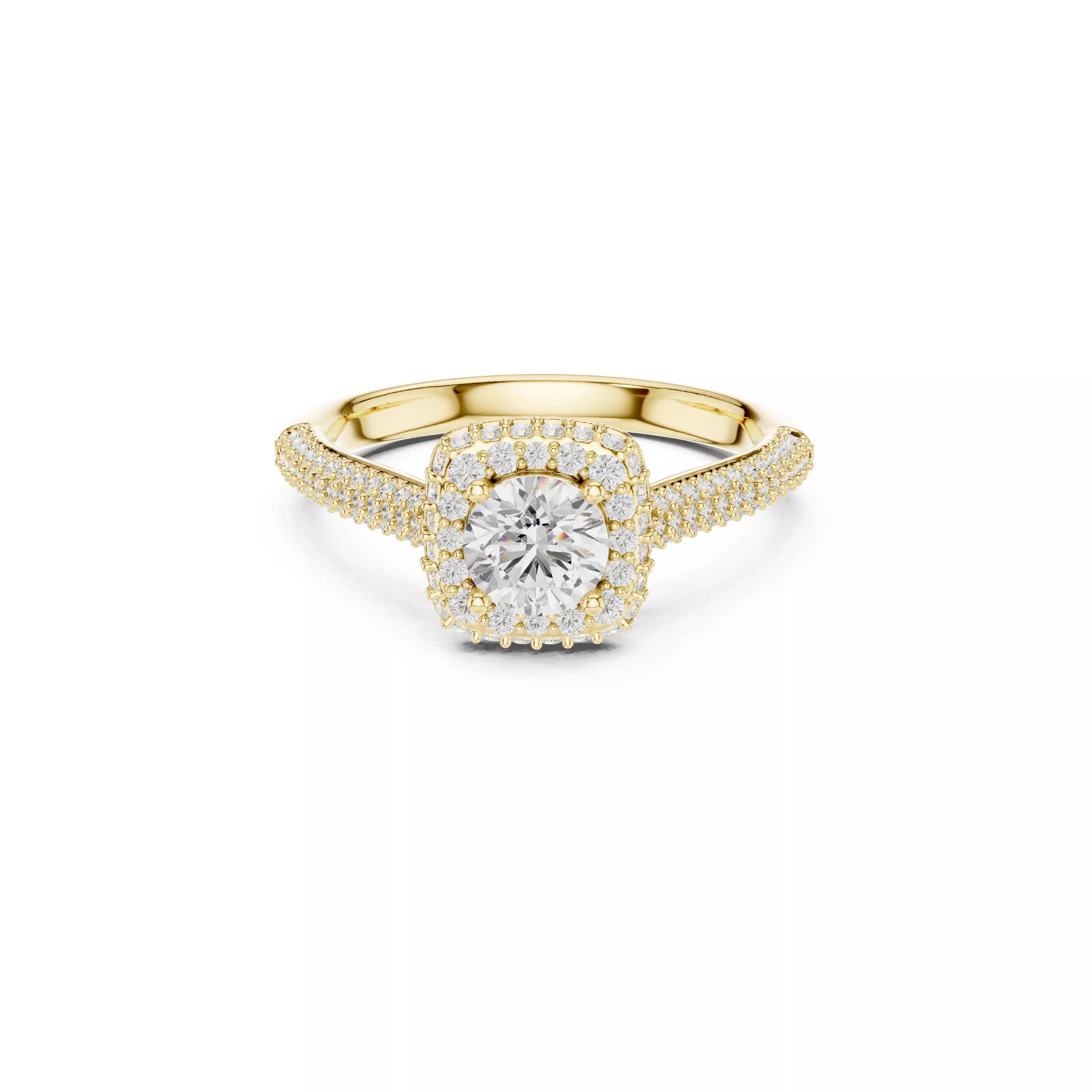 Cushion Halo Diamond Engagement Ring CAD 3D print model