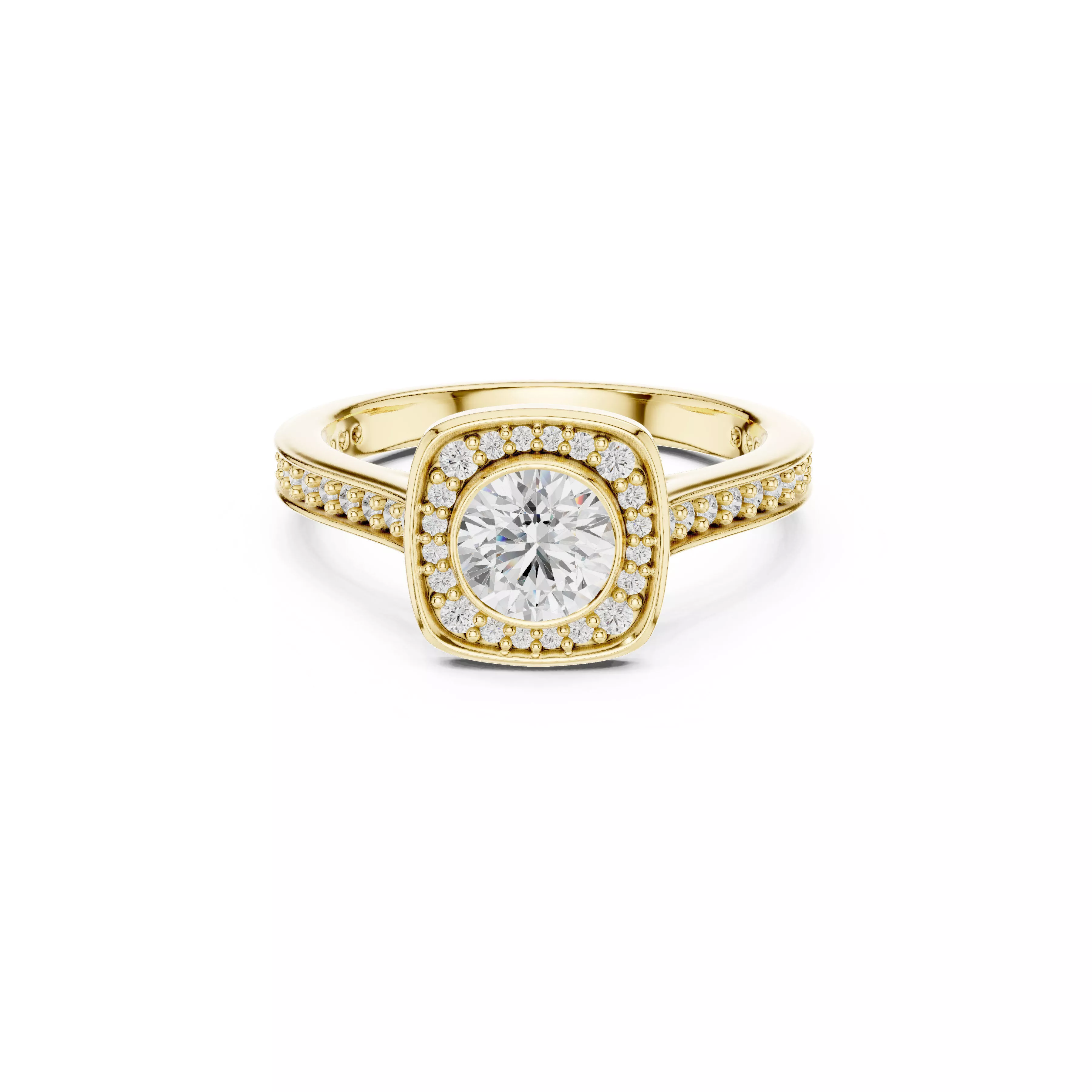 Round Brilliant Cushion Halo Bezel Engagement Ring CAD 3D print model