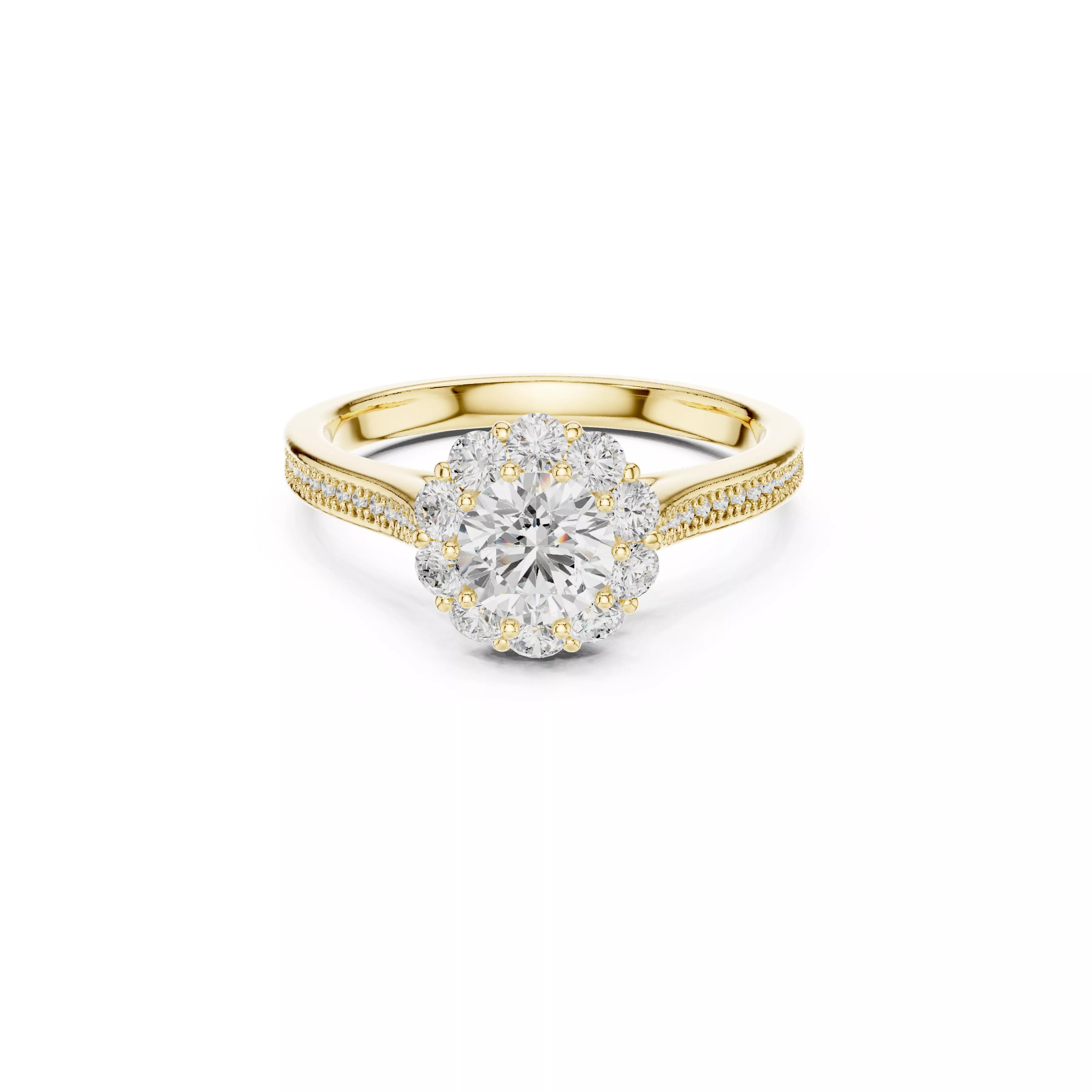 Round Brilliant Floral Cluster Diamond Engagement Ring CAD 3D print model