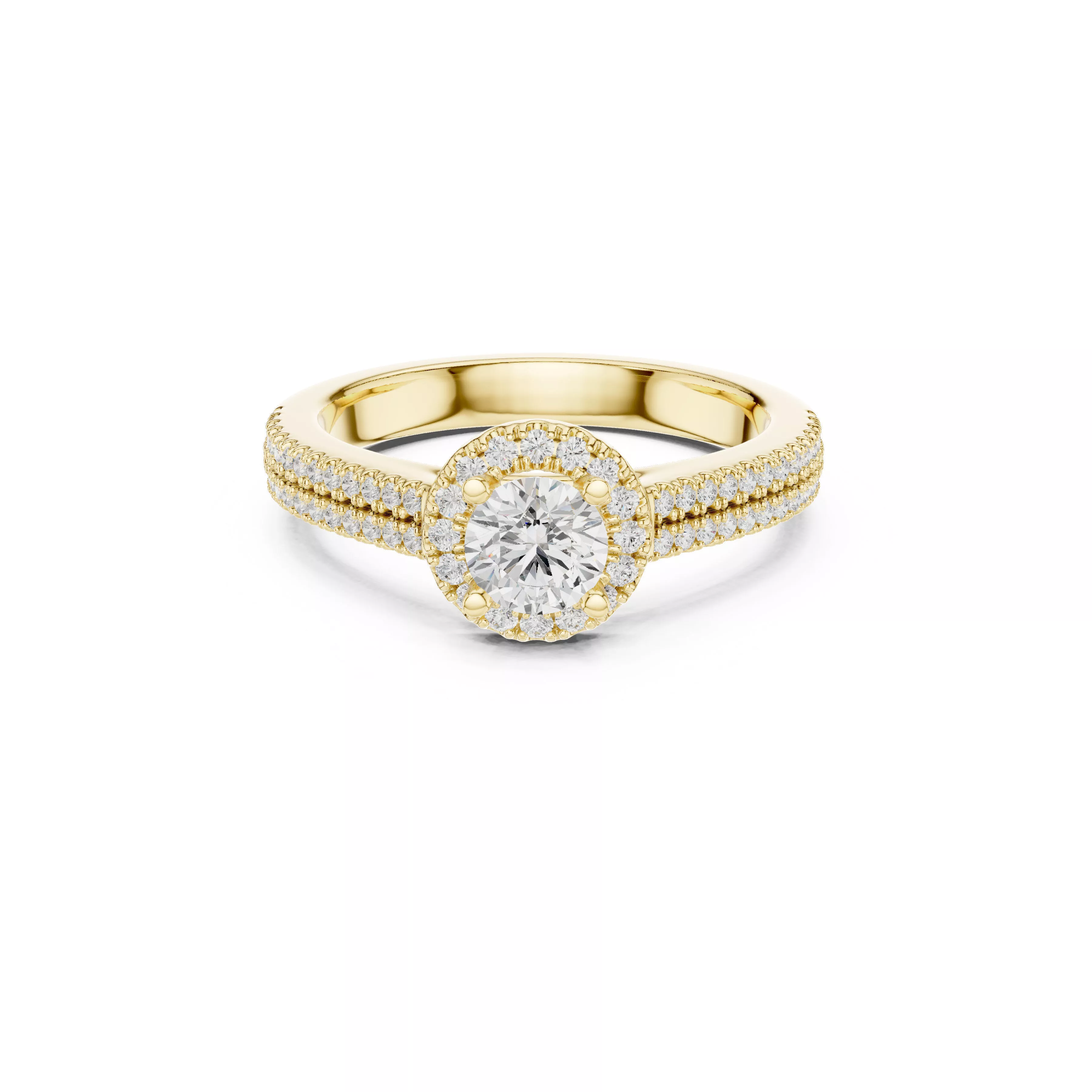 Round Brilliant Double Pave Halo Engagement Ring CAD 3D print model