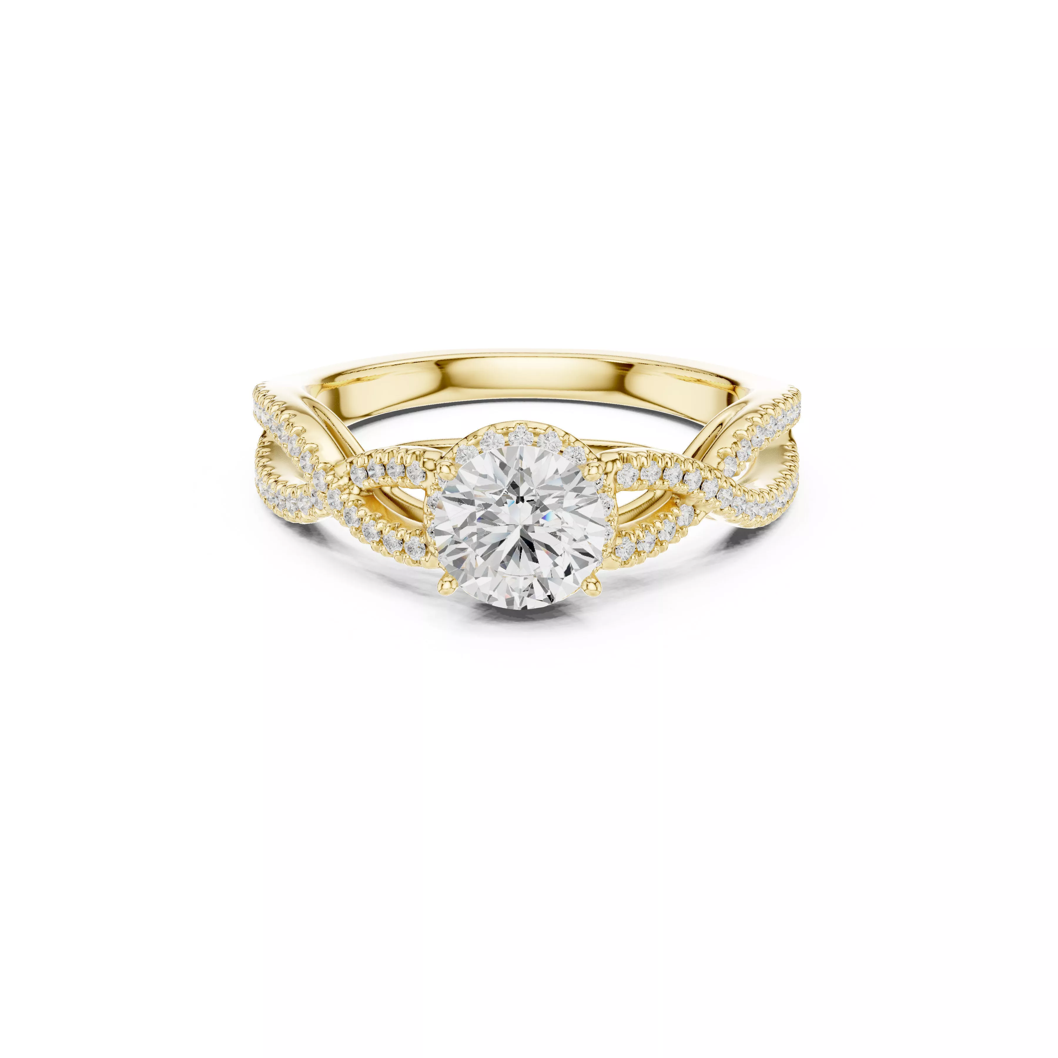 Round Brilliant Twisted Infinity Split Shank Engagement Ring CAD 3D print model