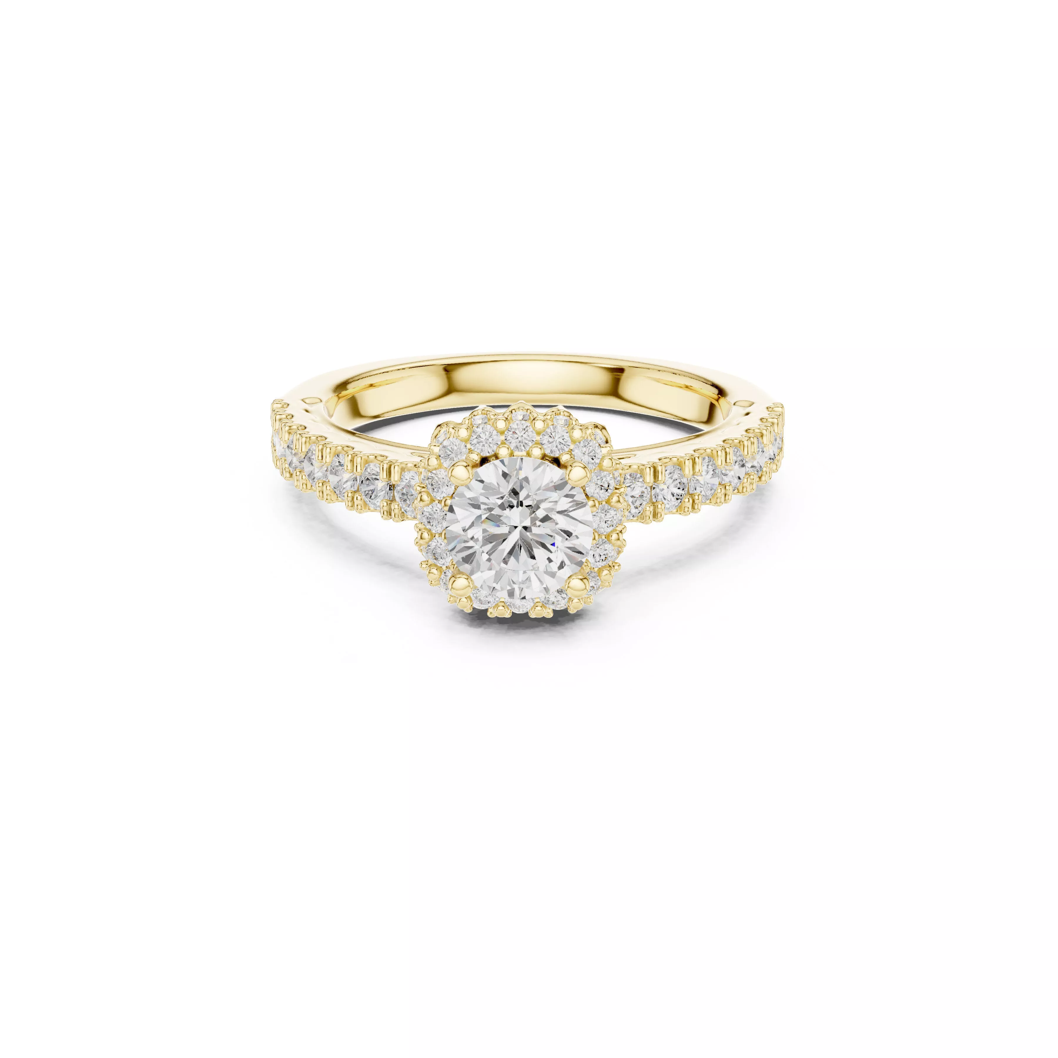 Round Brilliant Floral Halo Engagement Ring CAD 3D print model
