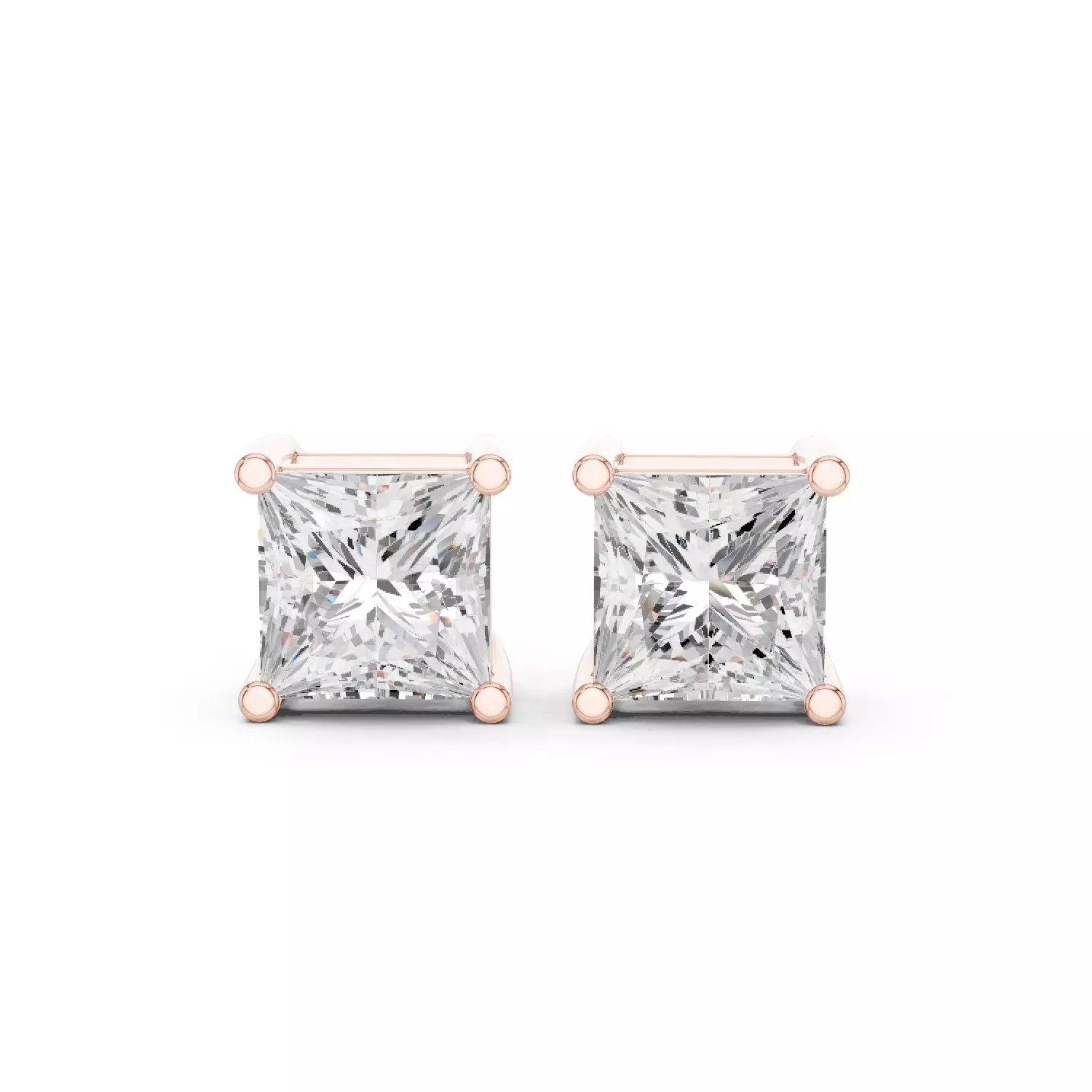 Princess Diamond 4 ct Solitaire Studs Earrings 3dm stl renders 3D print model