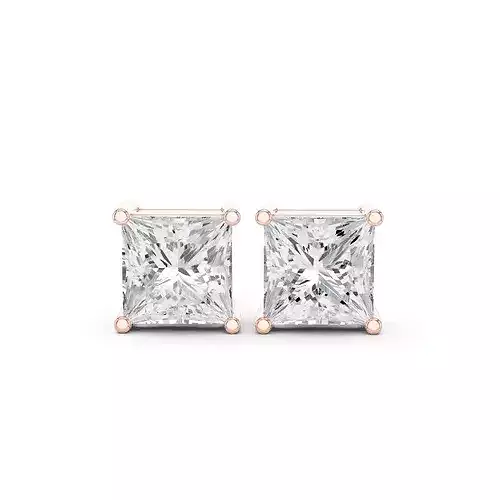 Princess Diamond 2 and half ct Solitaire Studs Earrings 3dm stl 