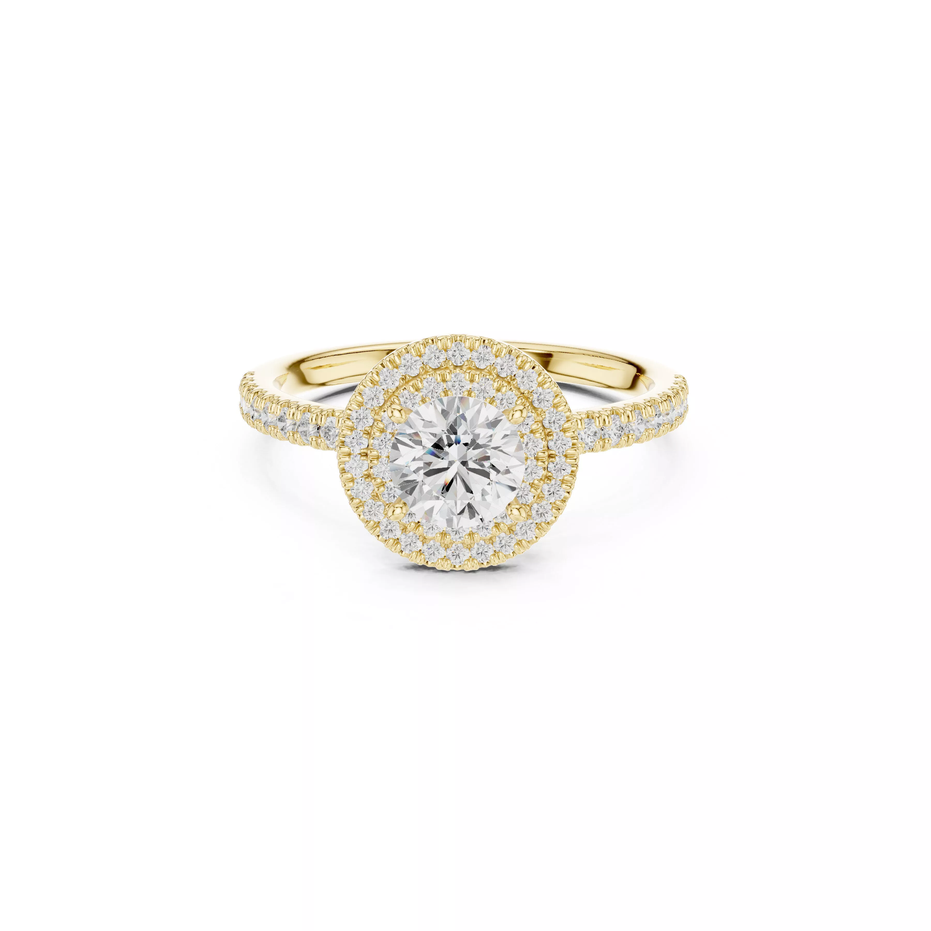 Double Halo Round Diamond Engagement Ring CAD 3D print model