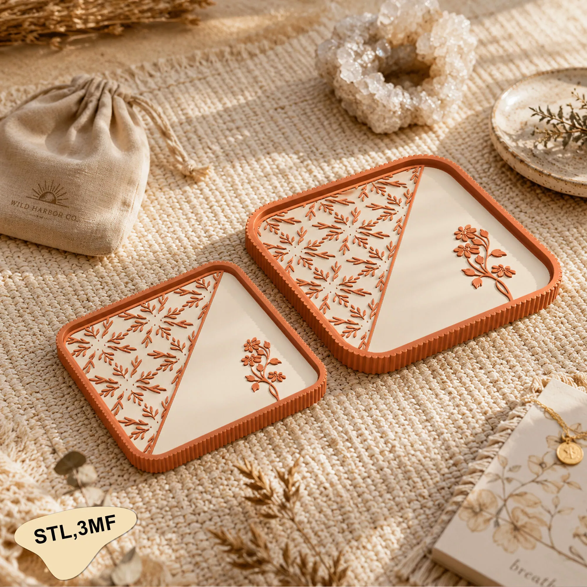 Decorative Floral Square Catch All Tray 3D print model