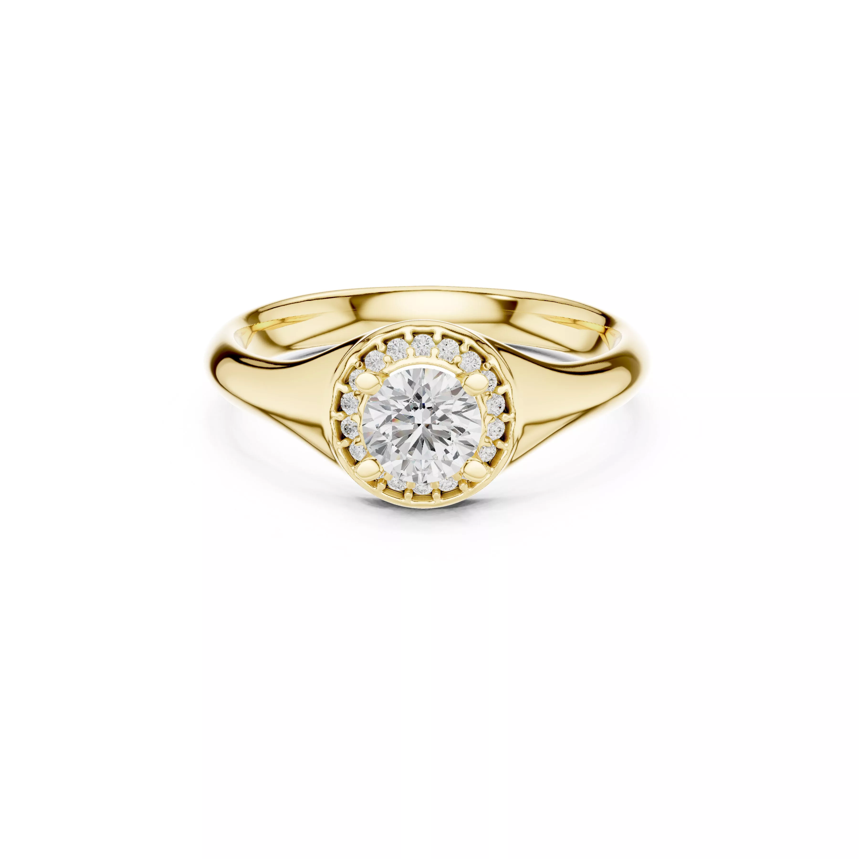 Bezel Halo Round Diamond Signet Engagement Ring CAD 3D print model