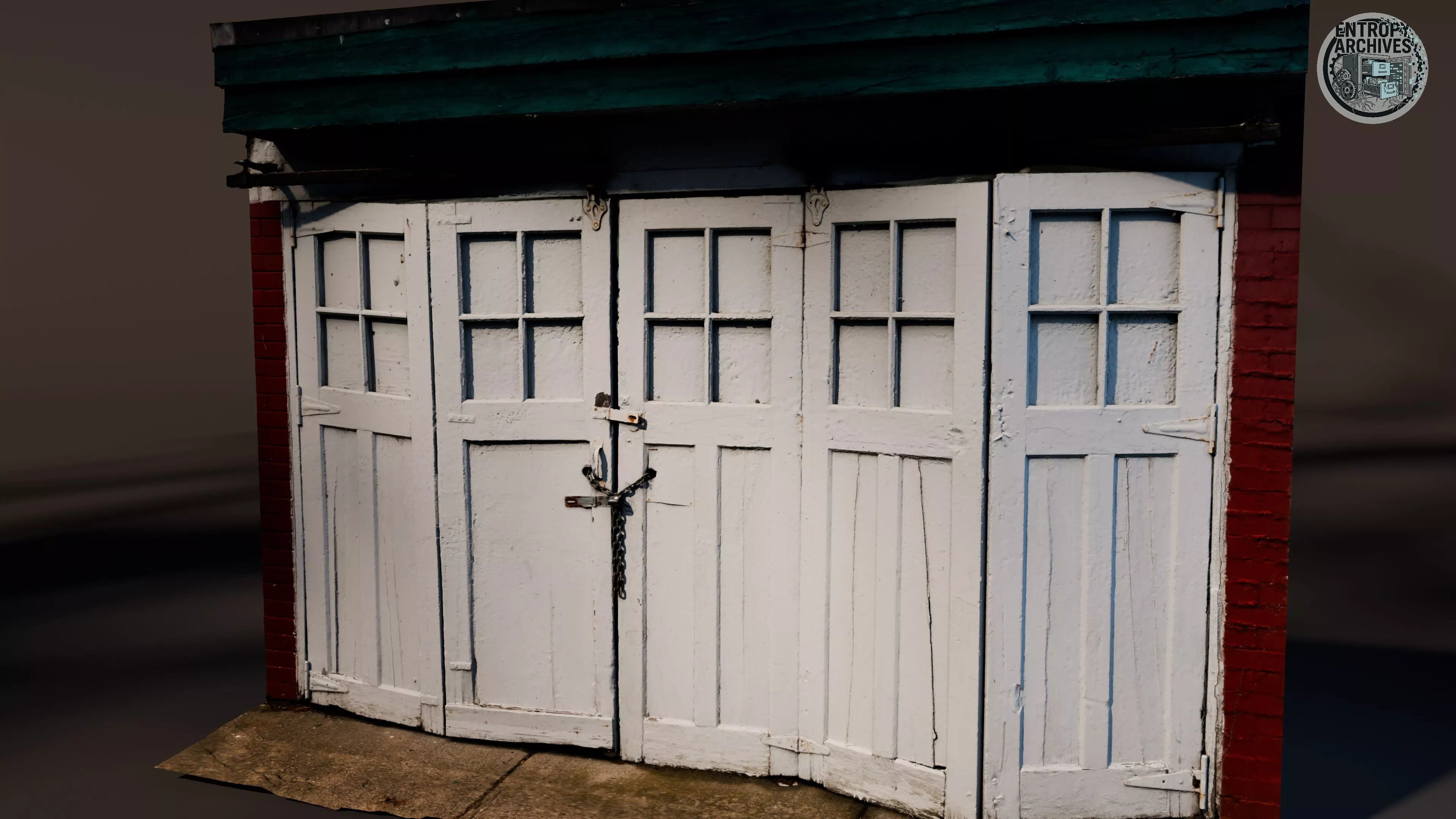 Historic White Wooden City Garage Doors - 16K High Poly Source 3D model