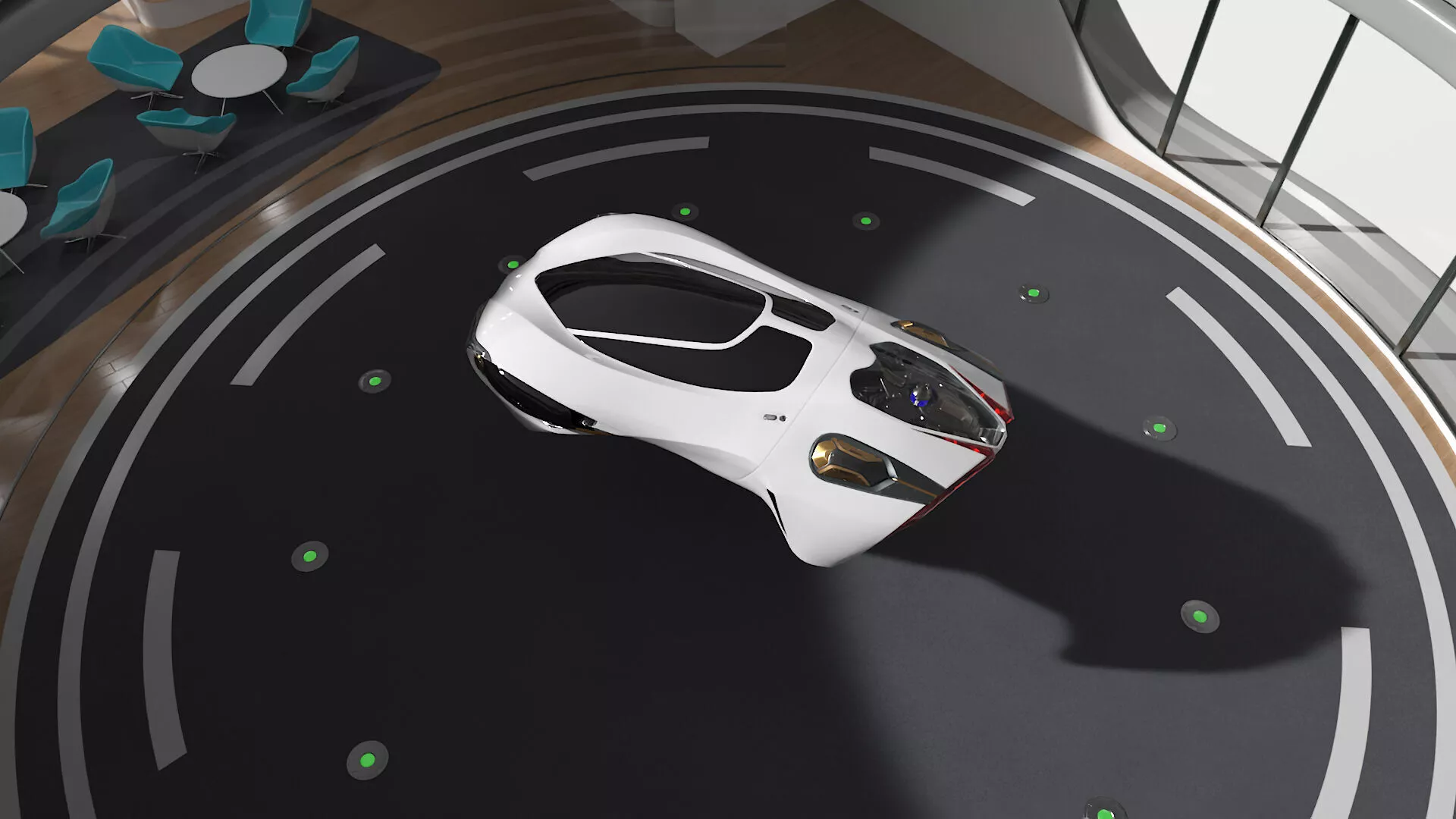 Air Port with Landing Pad and Futuristic Flying Car Animated 3D model