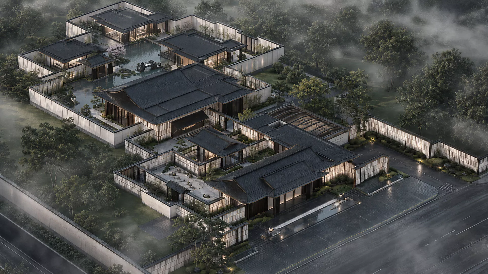 Modern Oriental Garden Courtyard Exhibition Center 3D Model 3D model