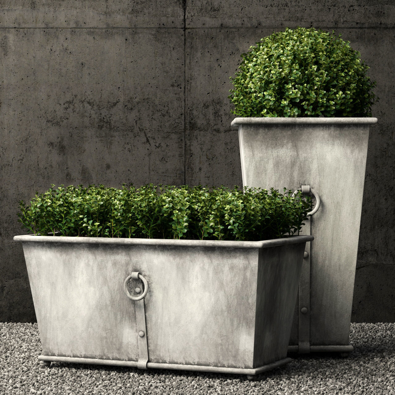 Restoration Hardware estate zinc ring square planters 3D model CGTrader