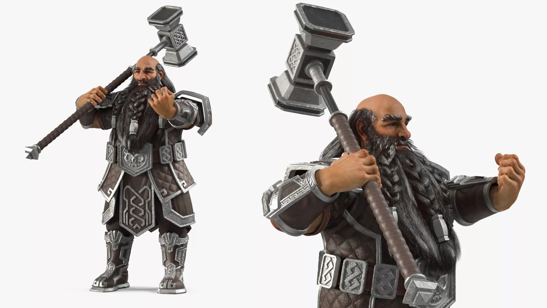 Dwarf Fighter with Hammer Rigged 3D model