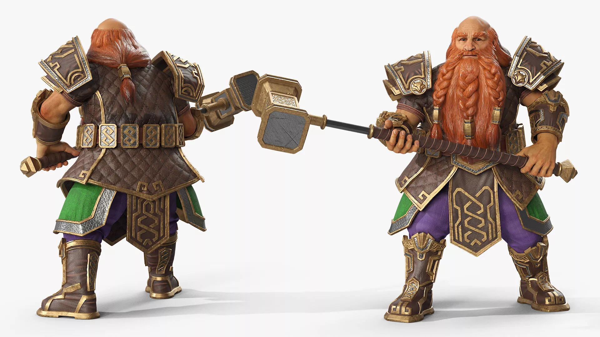 Dwarf Warrior with Hammer Rigged 3D model