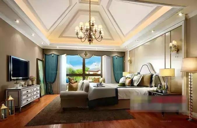 bedroom-168 elegant bedroom with chandelier