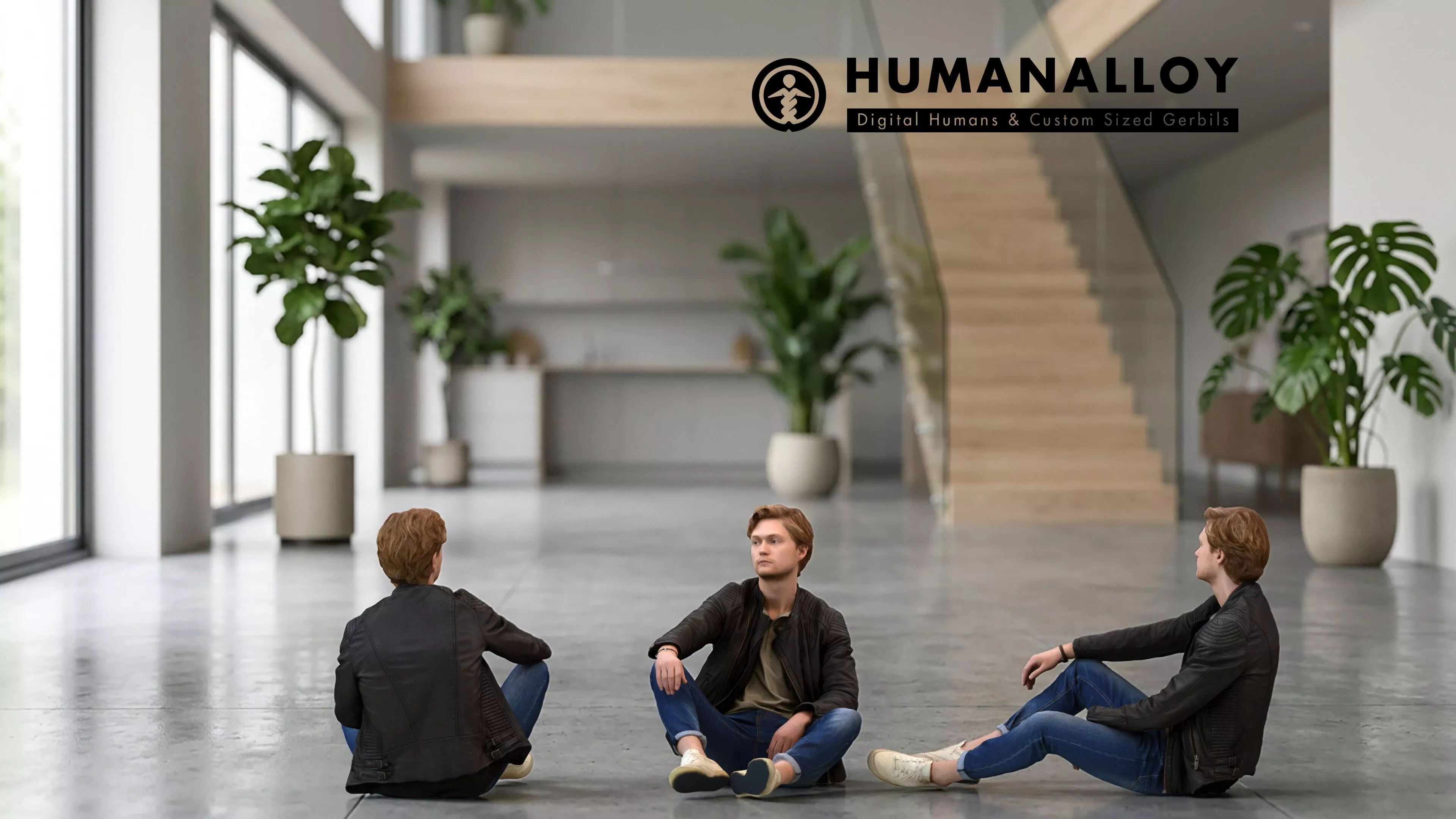 Adult Caucasian man relaxing at home in transitional seasonal 3D model