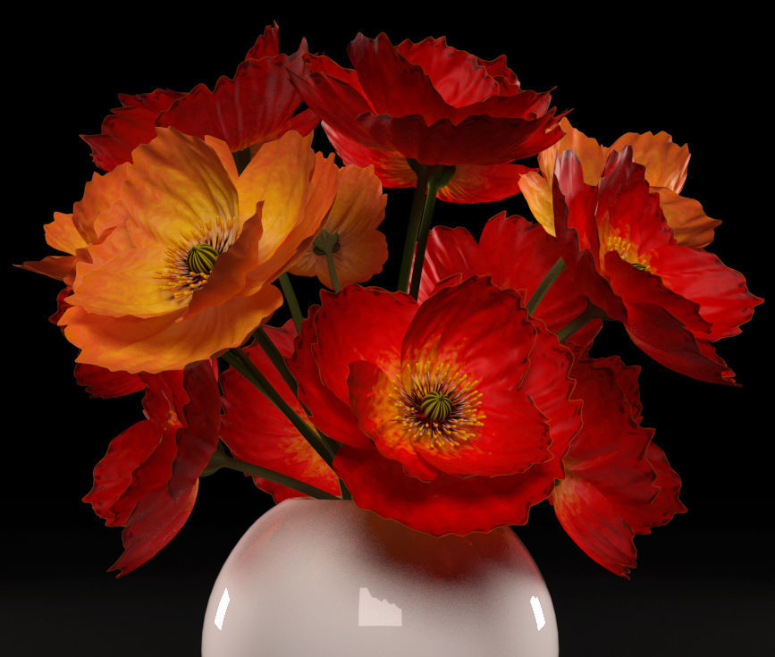 RED POPPIES FLOWERS 3D model_1