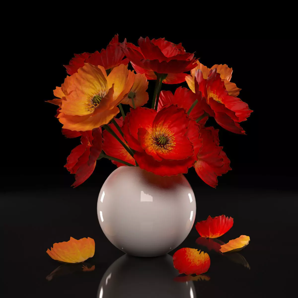 RED POPPIES FLOWERS 3D model_0