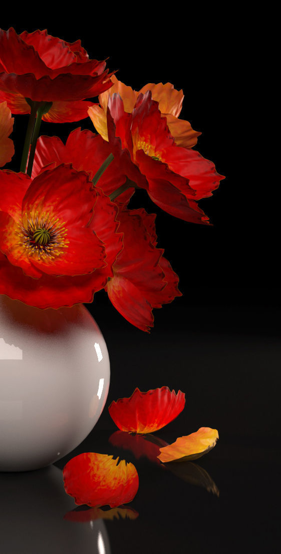 RED POPPIES FLOWERS 3D model_3
