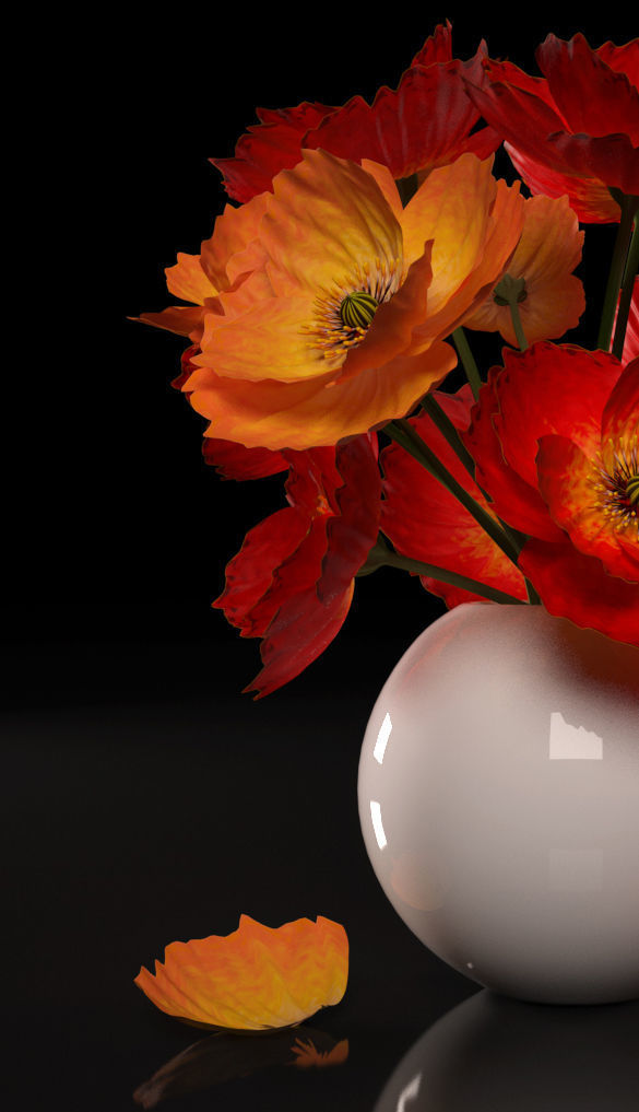 RED POPPIES FLOWERS 3D model_4