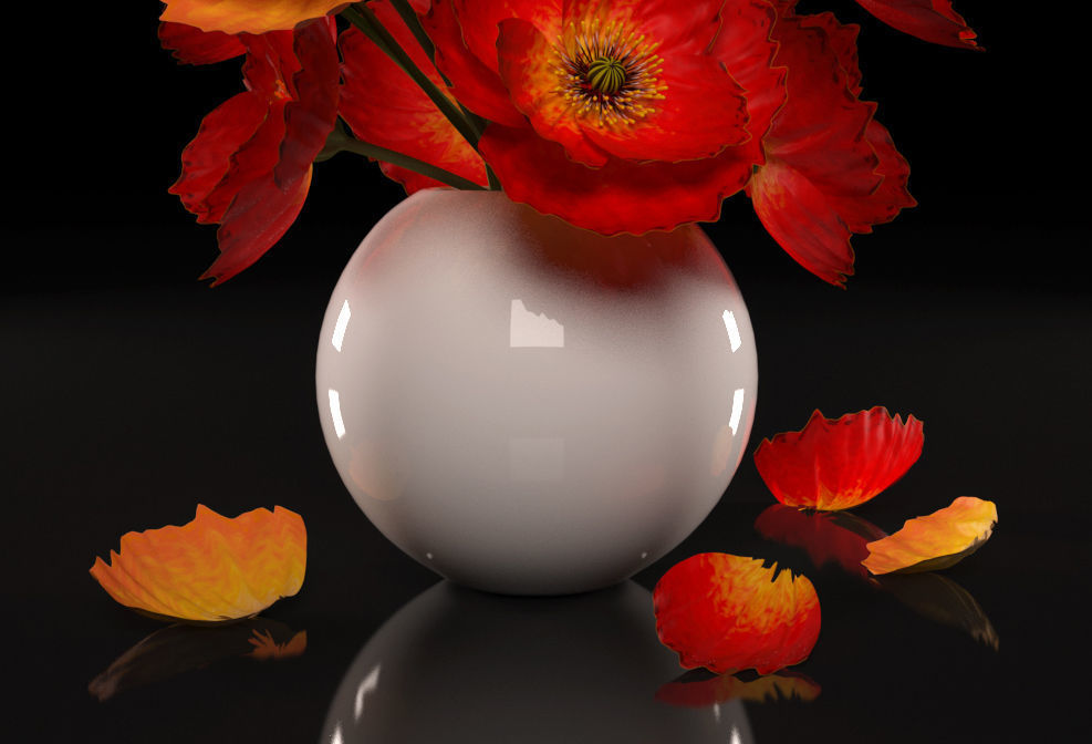 RED POPPIES FLOWERS 3D model_2