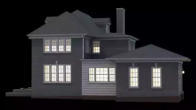 Classic Brick Colonial House With Garland 3D model 7