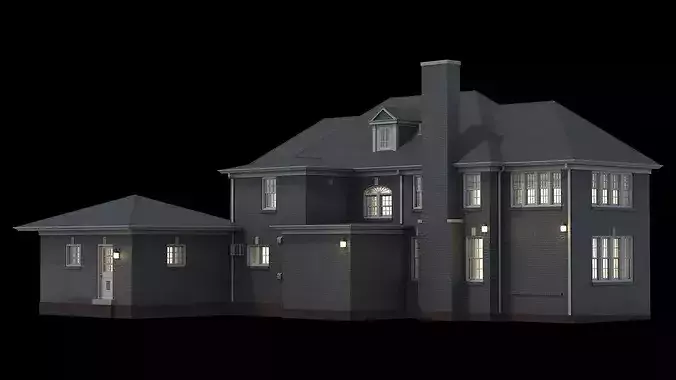 Classic Brick Colonial House With Garland 3D model 4