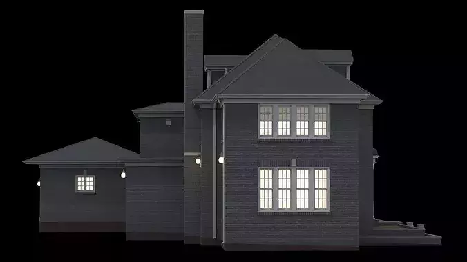 Classic Brick Colonial House With Garland 3D model 6
