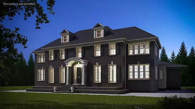 Classic Brick Colonial House With Garland 3D model 2