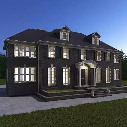 Classic Brick Colonial House With Garland 3D model 3