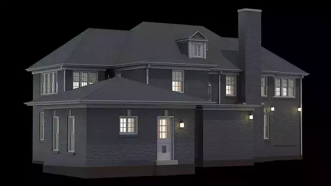 Classic Brick Colonial House With Garland 3D model 5