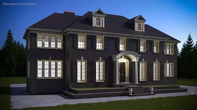 Classic Brick Colonial House With Garland 3D model