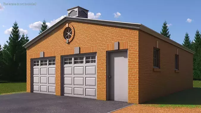 Brick Style Dual Garage 3D model 2