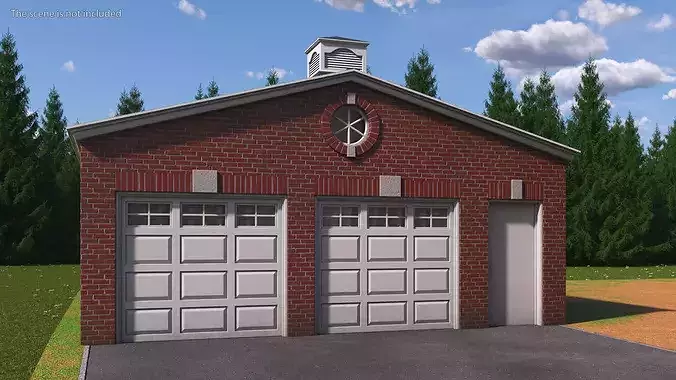 Dual Garage with Brick Exterior 3D model 3