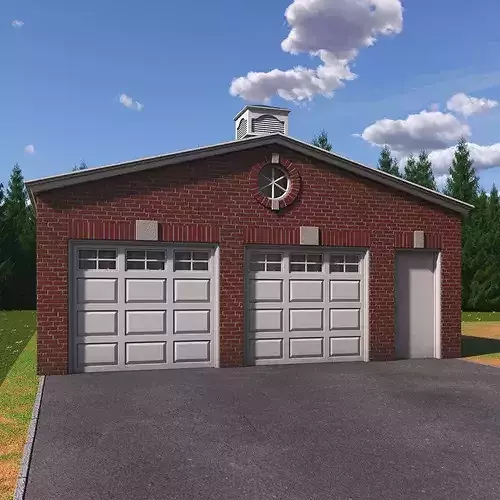 Dual Garage with Brick Exterior 3D model