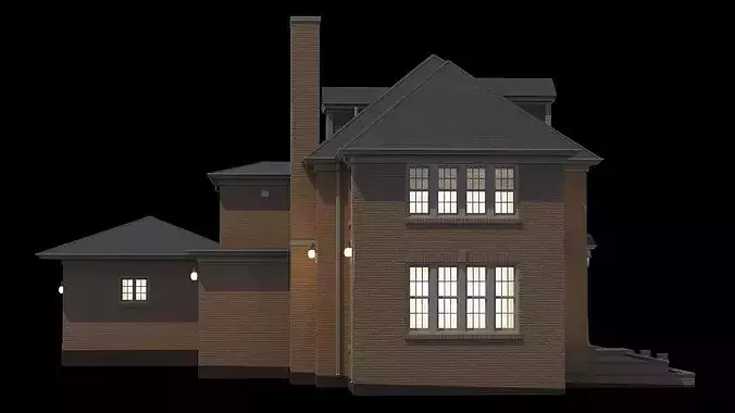 Elegant Brick Colonial House With Garland 3D model 3