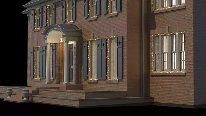 Elegant Brick Colonial House With Garland 3D model 7