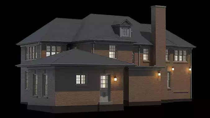 Elegant Brick Colonial House With Garland 3D model 5