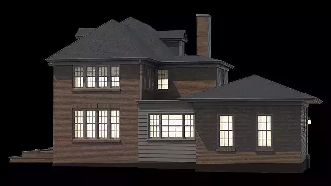 Elegant Brick Colonial House With Garland 3D model 6