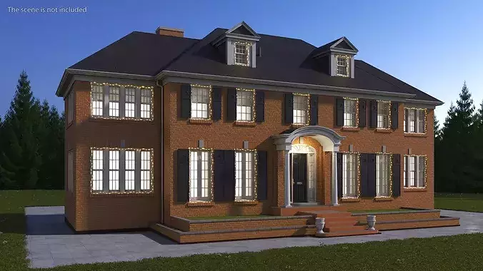 Elegant Brick Colonial House With Garland 3D model