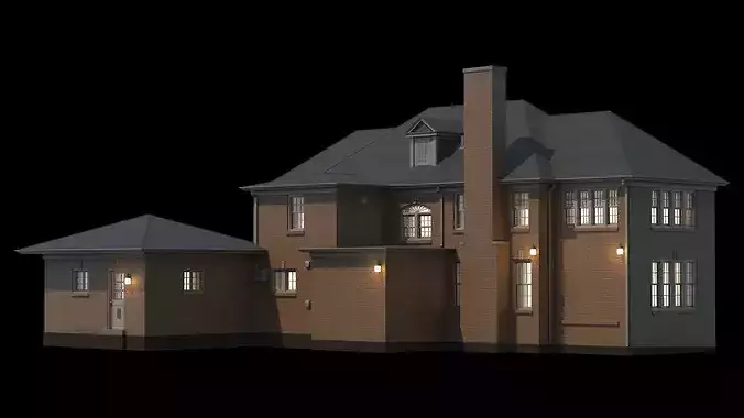 Elegant Brick Colonial House With Garland 3D model 4