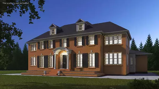 Elegant Brick Colonial House With Garland 3D model 2