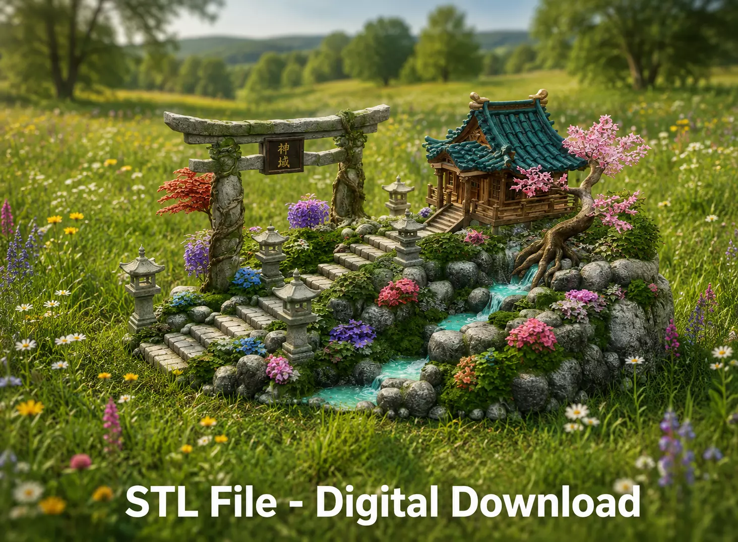 Japanese Sakura Shrine Garden STL File for 3D Print 3D print model