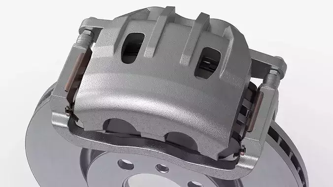 Perforated Ventilated Brake Disc with Silver Caliper 3D model 7