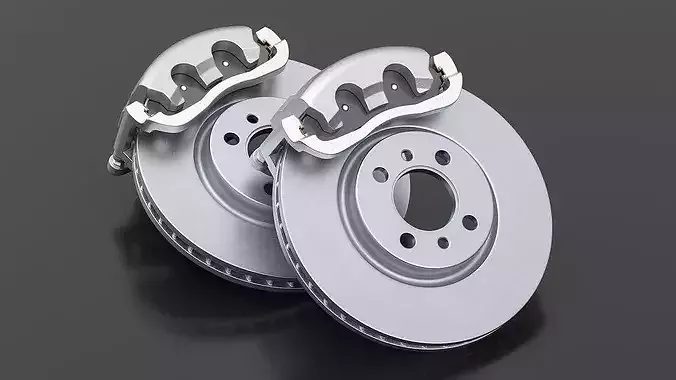 Perforated Ventilated Brake Disc with Silver Caliper 3D model 6
